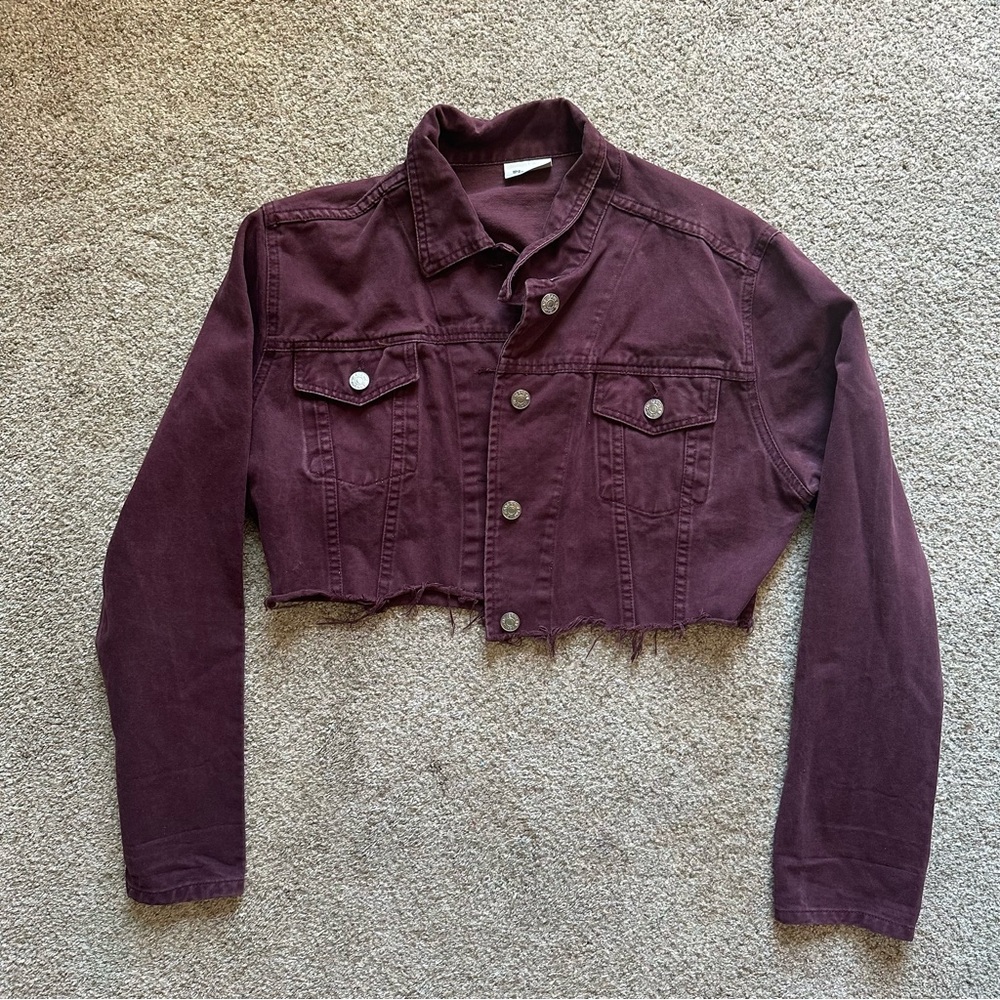 Cropped Burgundy Denim Jacket